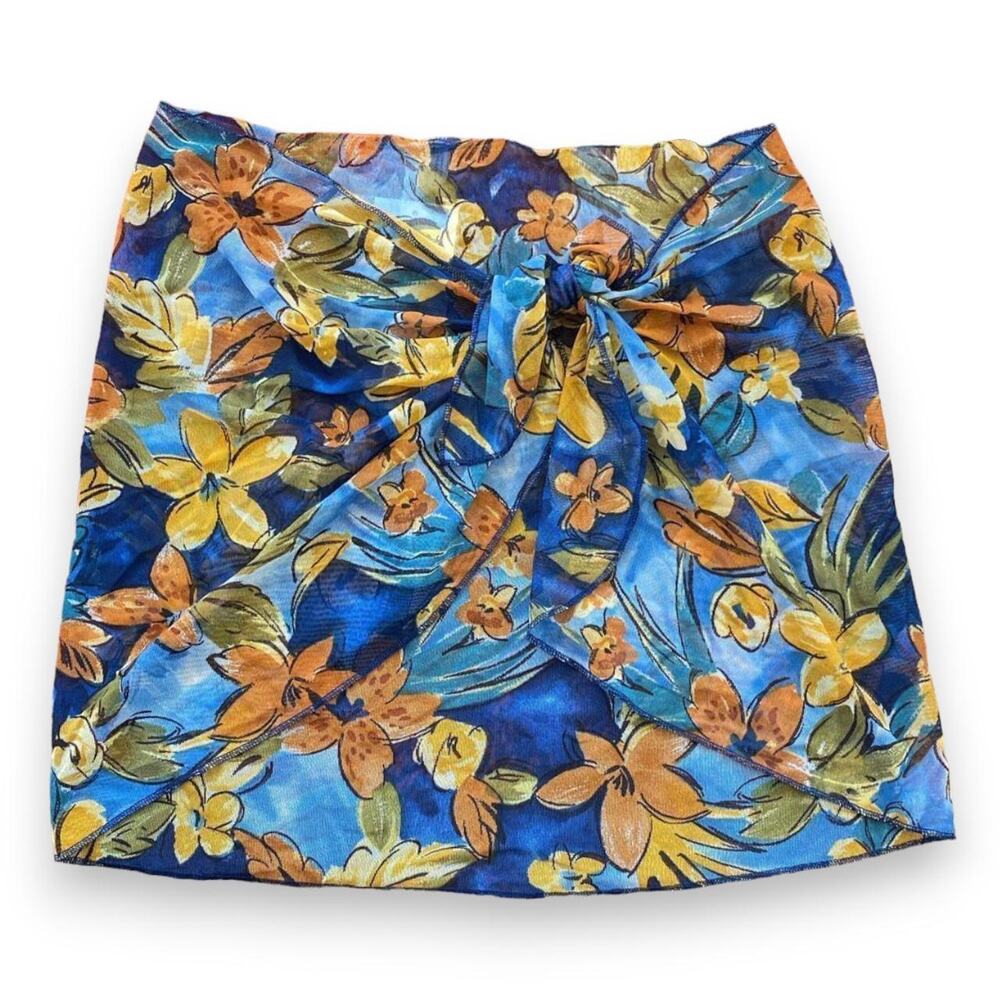 Vintage deadstock blue abstract floral mesh sarong